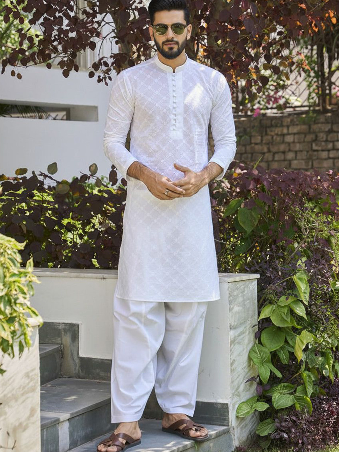 SHREE DUTT CRETAION Men Floral Thread Work Anarkali Kurta