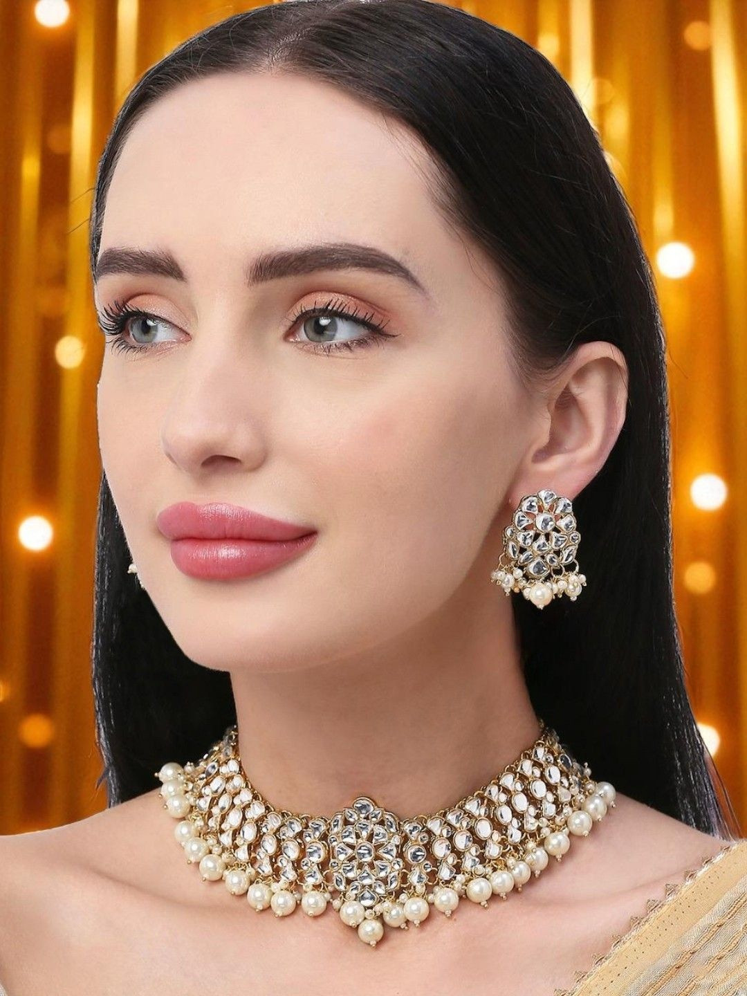 Anouk Women Kundan Ethnic Choker Necklace Set with Jhumka Earrings