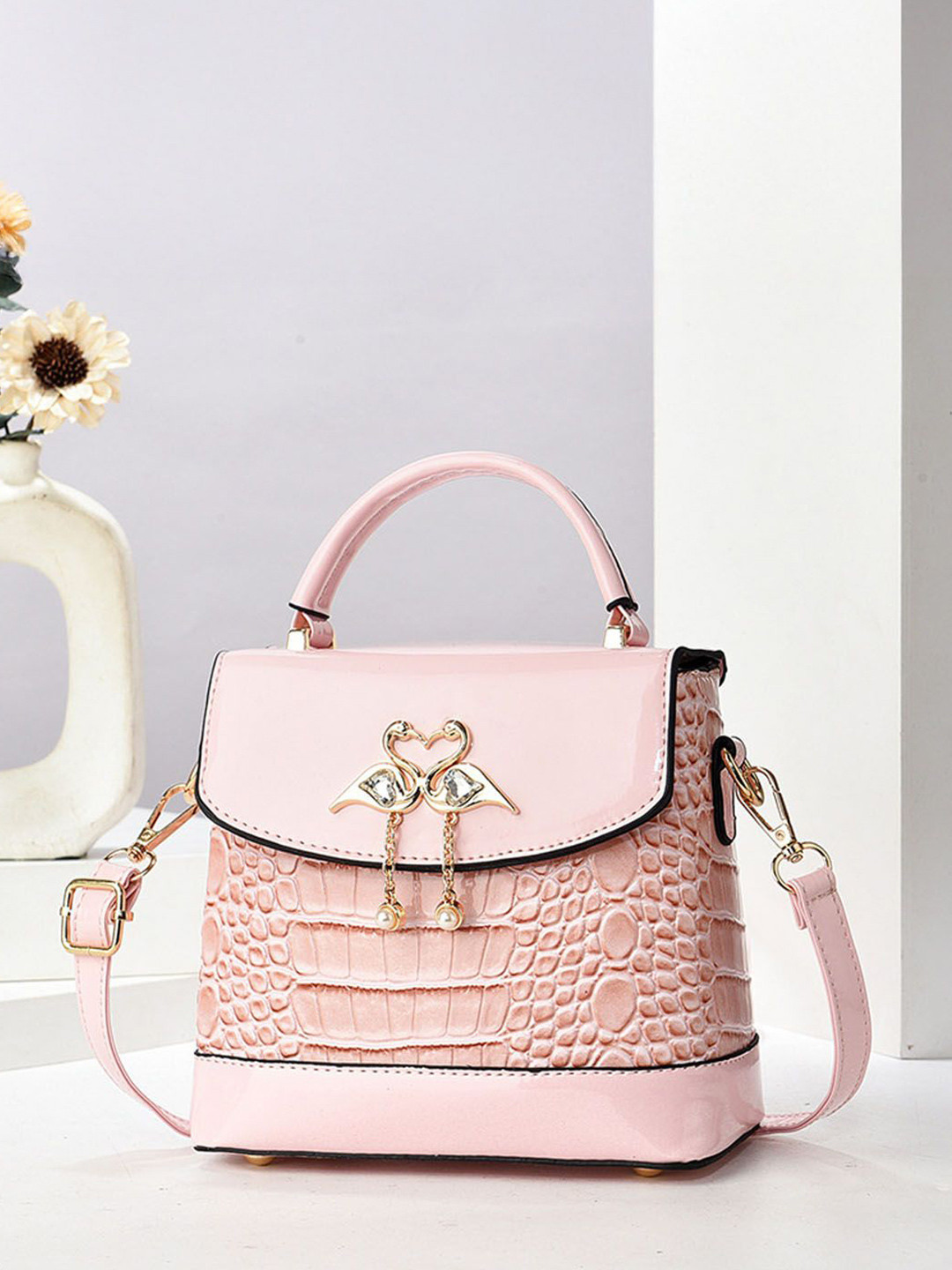 StyleCast Stylish Textured Structured Handheld Bag With Detachable Sling Strap