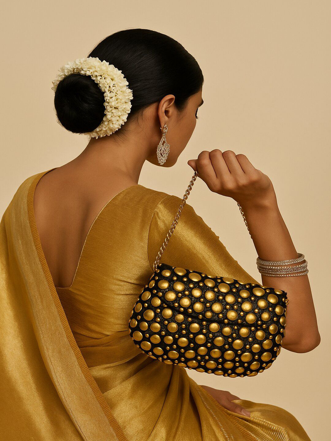 Haute Handles Embellished Push Lock Structured Sling Bag