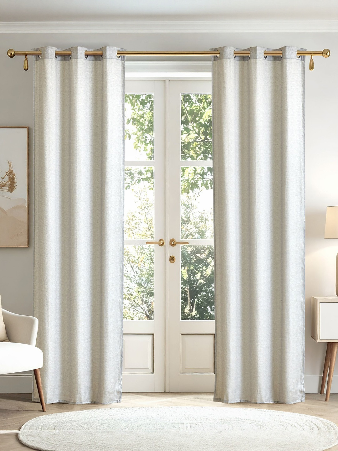Home Centre Pietra Etherea Grey  & White 2 Pieces Printed Room Darkening Door Curtains