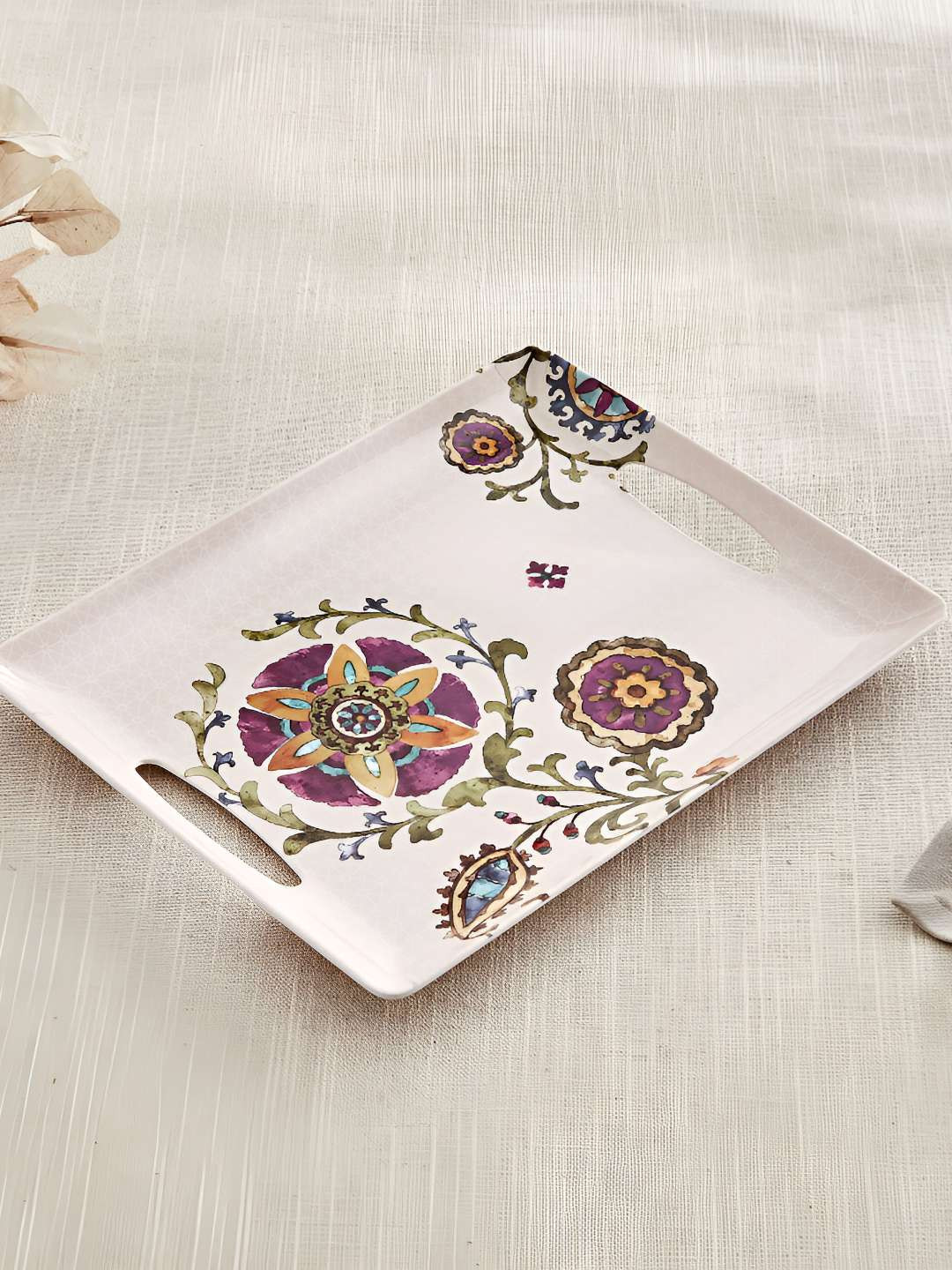 Home Centre Nesto Pormela Beige & Purple Printed Melamine Serving Tray