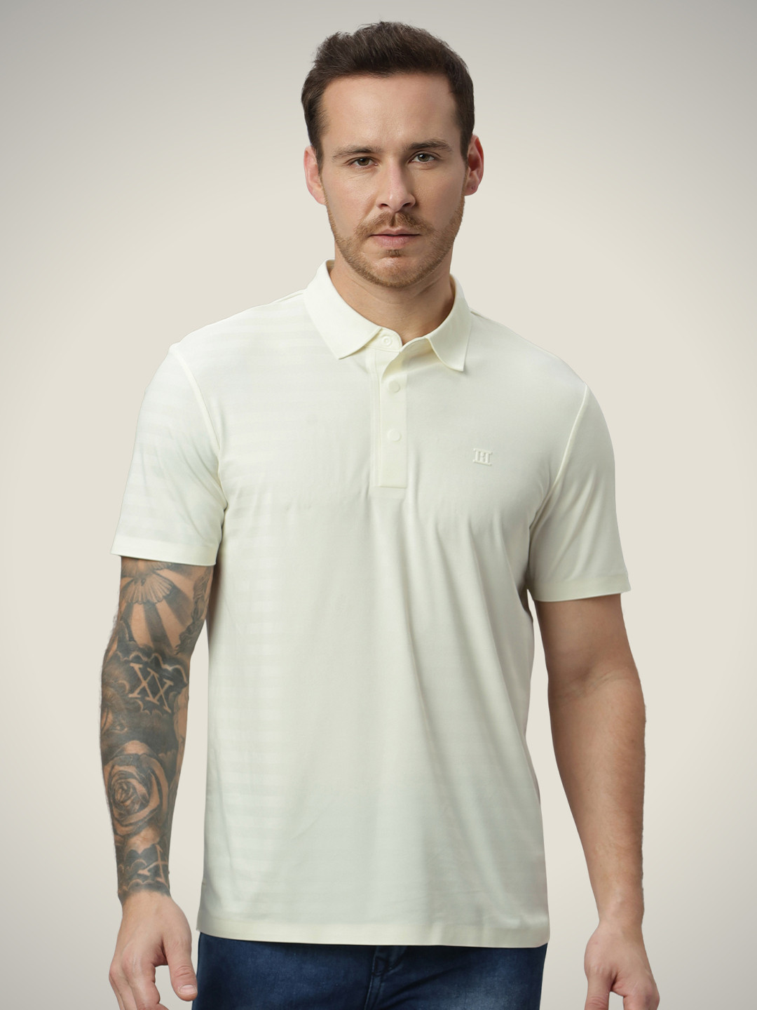 Hektor Hidden Button Herring Bone Bonded Wrinkle Resistant & Moisture Wicking Polo Tshirt