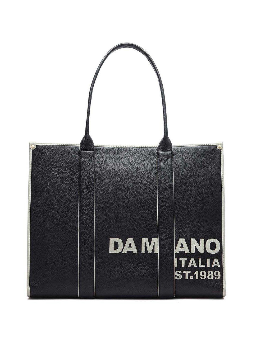 Da Milano Typography Printed Structured Leather Shoulder Bag With Two Handles