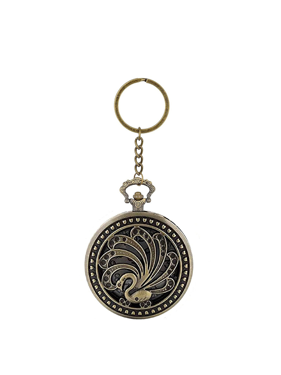 AUGEN Peacock Design Retro Vintage Pocket Watch Key Chain With Key Ring