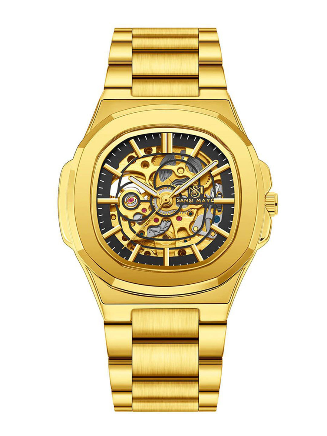 SANSIMAYO Stainless Steel Straps Analogue Automatic Motion Watch