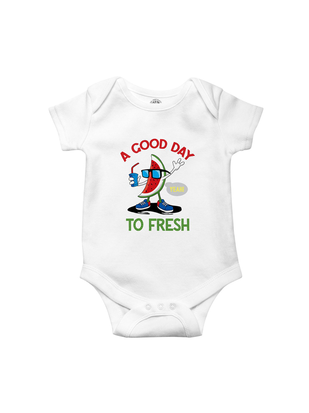 THE PRINT PLATTER Infants Good Day Printed Envelope Neck Short Sleeves Cotton Bodysuit