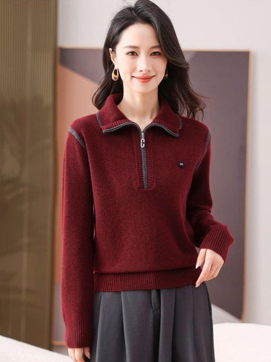 StyleCast Women Shirt Collar Half Zipper Long Sleeves Pullover