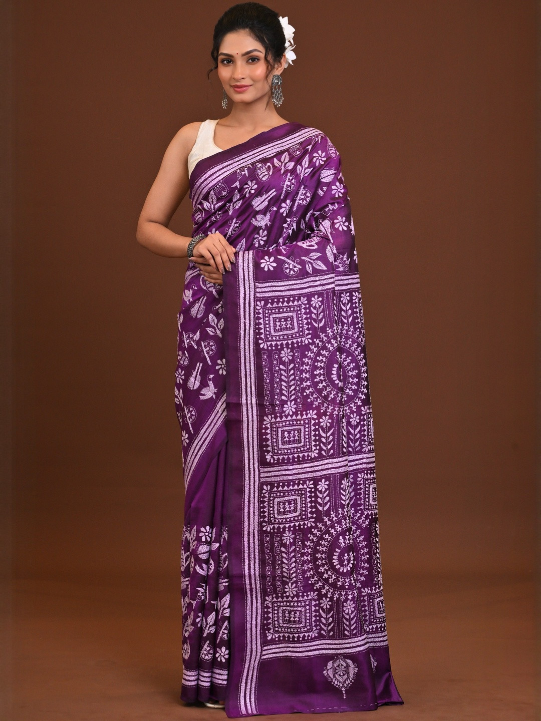 RAM SHYAM collection Ethnic Motifs Embroidered Kantha Work Saree & Blouse