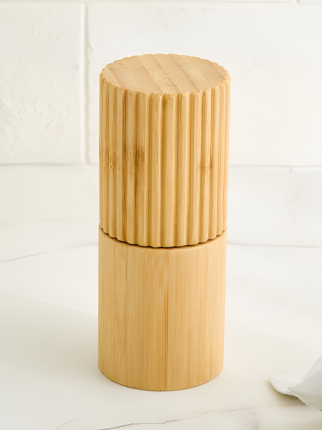 Home Centre Regal Luxe Brown Bamboo Ribbed Pepper Mill