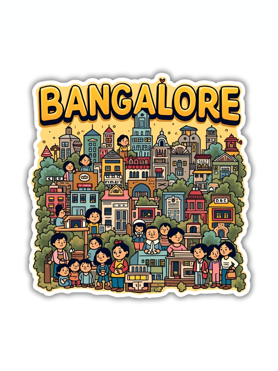 GIFTODAY Yellow & Pink Bangalore City Printed Fridge Magnets