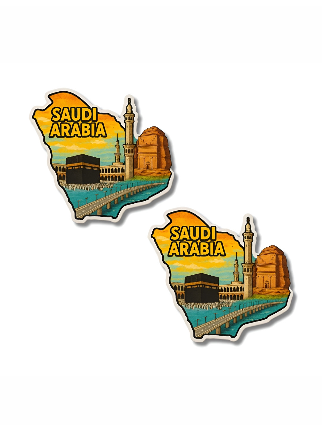 GIFTODAY Set Of 2 Blue & Yellow Saudi-Arabia Printed Fridge Magnets