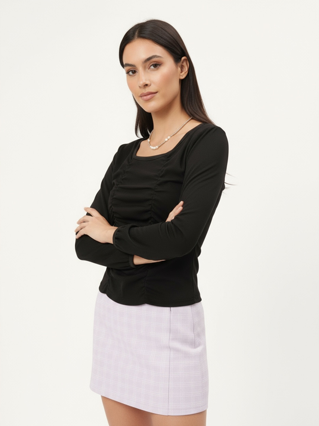 DressBerry Puff Sleeve Perfection Ruched Fitted Top