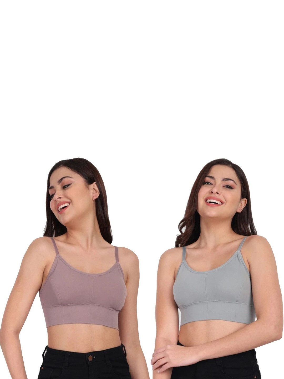 FEIDUSUN Women Pack of 2 Solid Full Coverage Lightly Padded Non-Wired Slip-On Top Bra