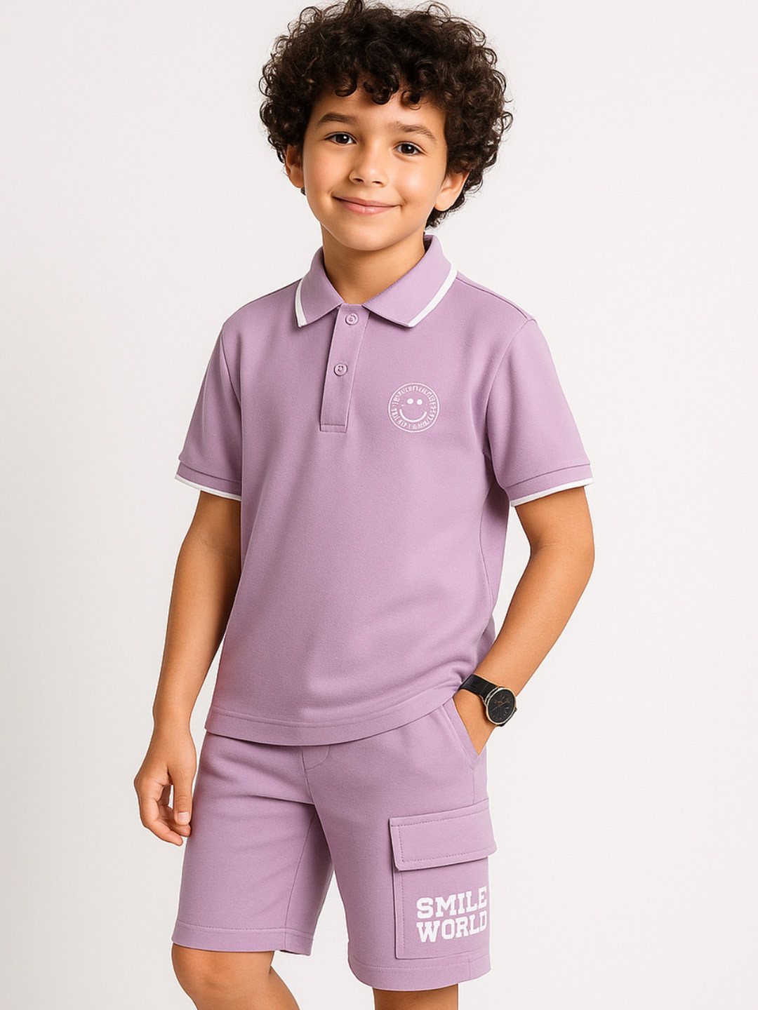 Nap Chief Kids Smiley Just Take It Easy Polo Collar Pure Cotton T-shirt & Shorts