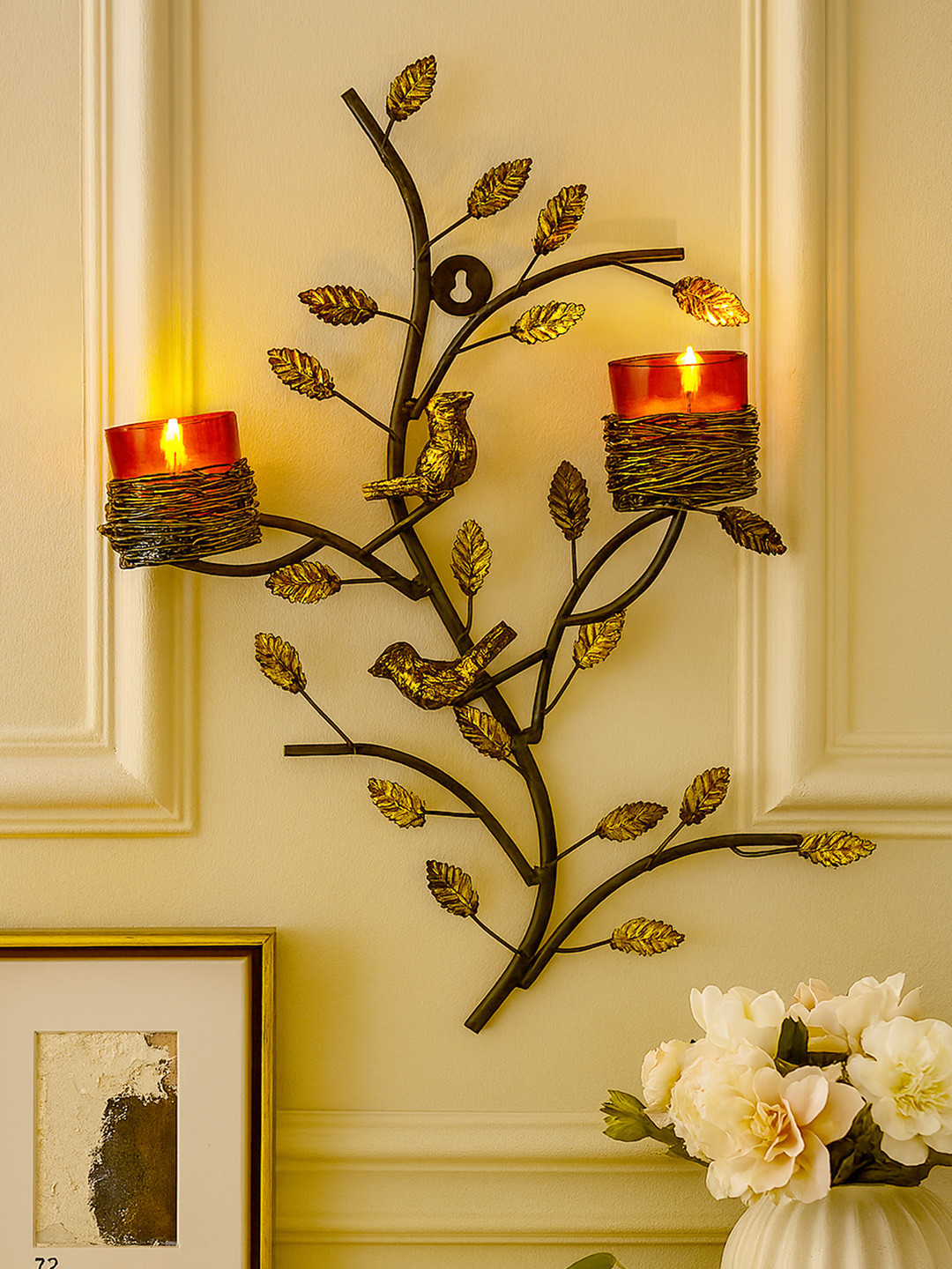 Homesake Red & Copper-Toned Hand-Crafted Tree-Shaped Candle Holder