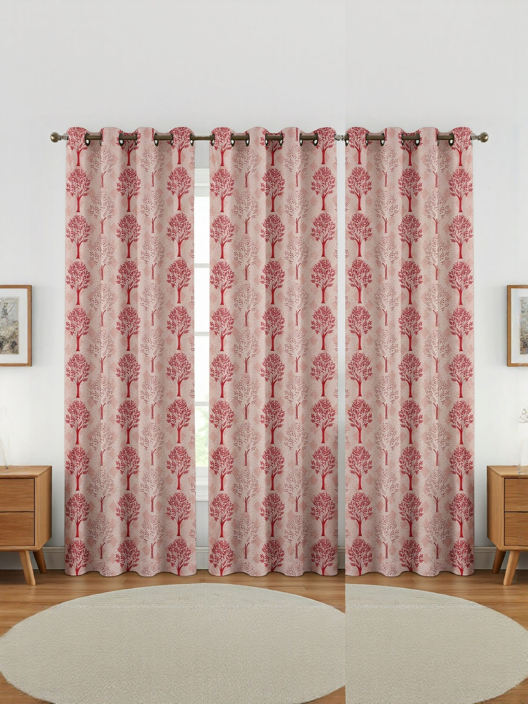 GEET CREATIONS Sprit-Vat Pink 3 Pieces Printed Velvet Room Darkening Door Curtains