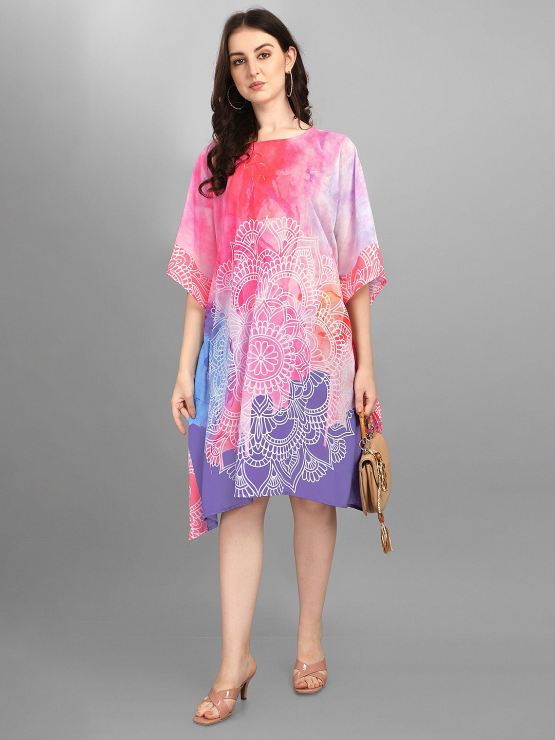 ROMONIA Women Ethnic Motifs Printed Kimono Sleeve Kaftan Dress