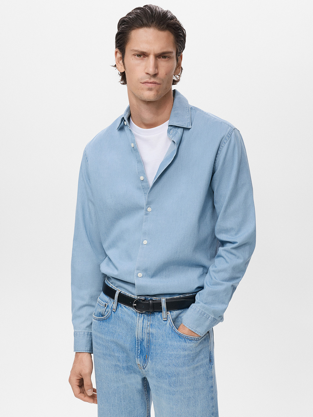 MANGO MAN Pure Cotton Chambray Slim Fit Shirt