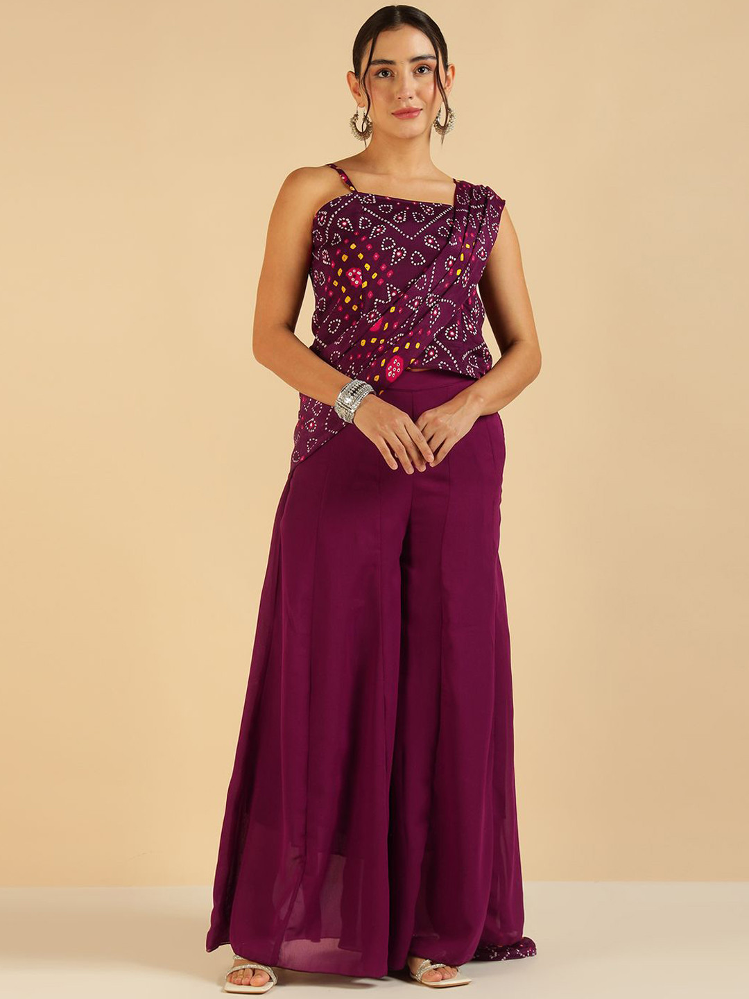 Vibes by Deebaco Women Bandhani Pure Chiffon Palazzo Ethnic Dresses