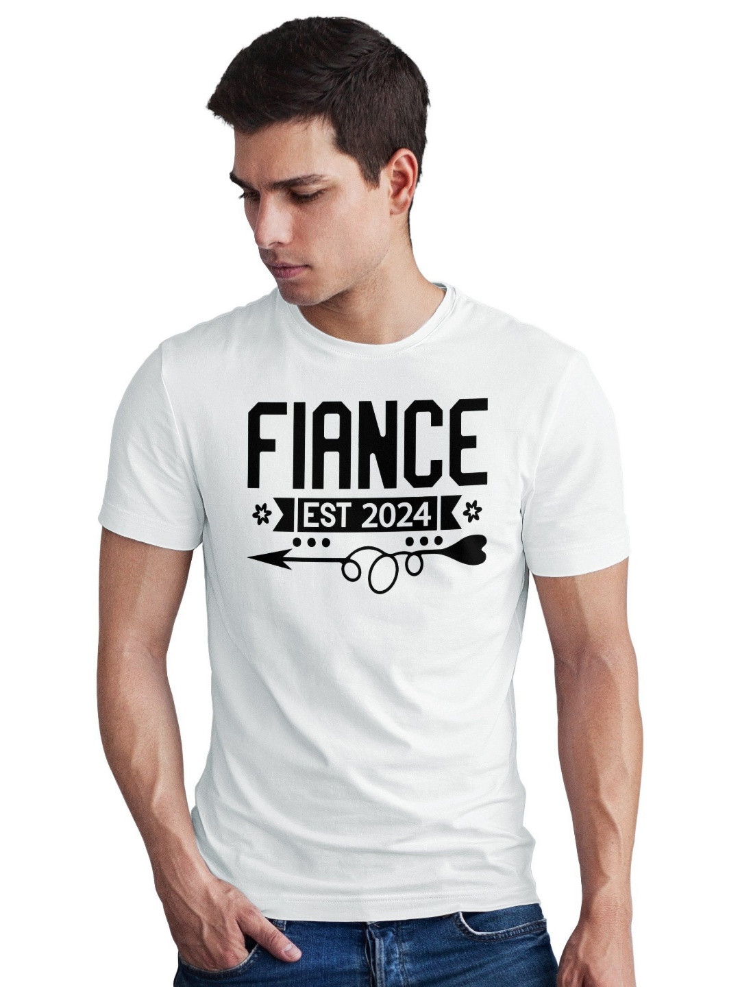 Seekbuylove Men Bio Finish Fiance Est 2024 Round Neck Pure Cotton T-shirt