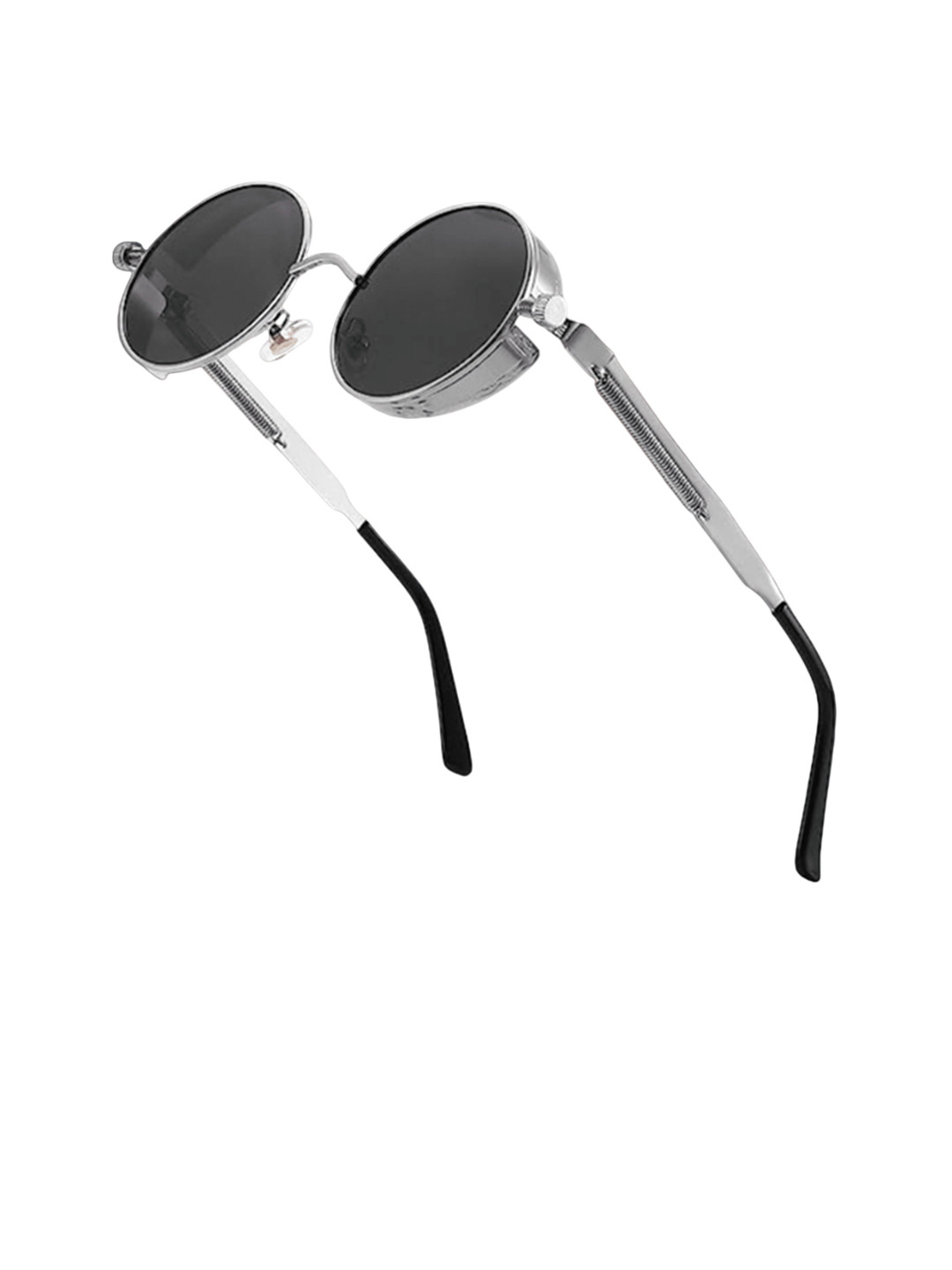 SPADEACES Unisex Round Sunglasses With Adjustable Lens Modes Steampunk Silver Black -09