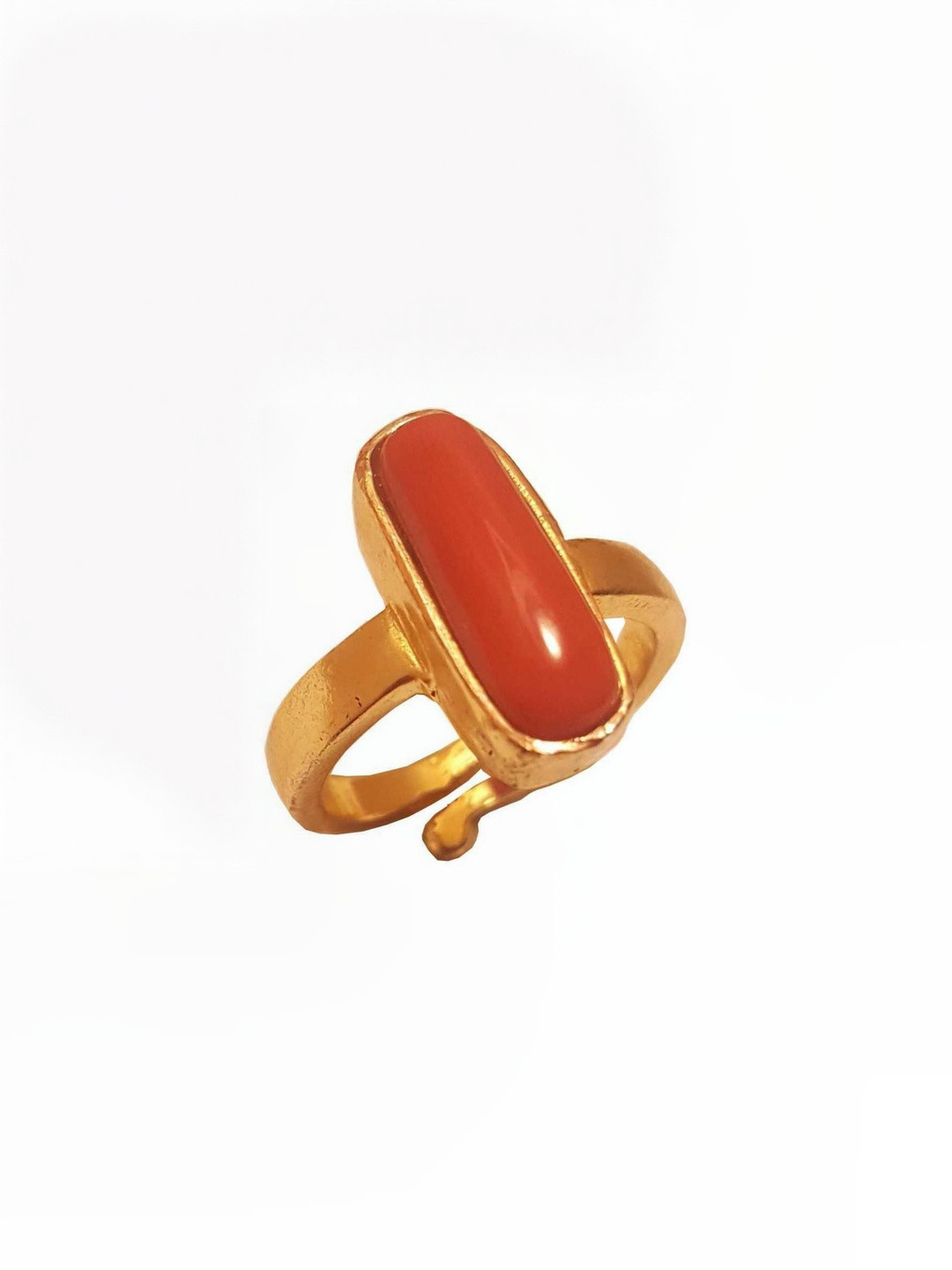 RAVIOUR LIFESTYLE Unisex Gold Plated Coral Monga Gemstone Finger Ring