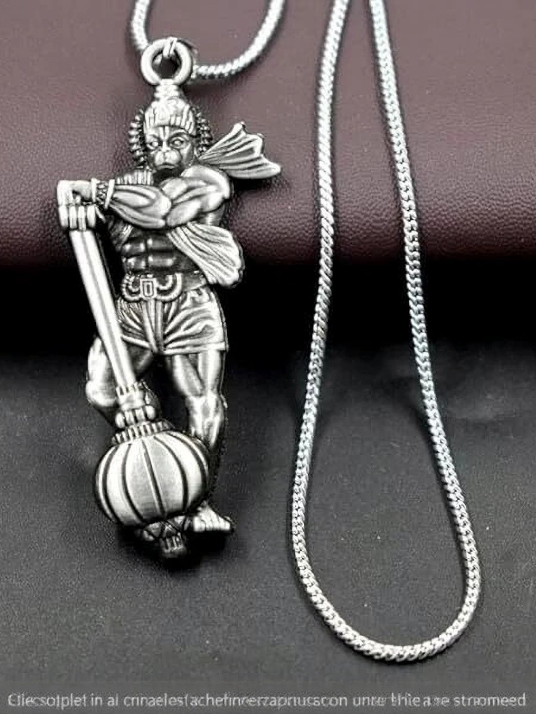 MK gallery Stainless Steel Silver-Plated Hanuman ji With Gada Pendant With Chain