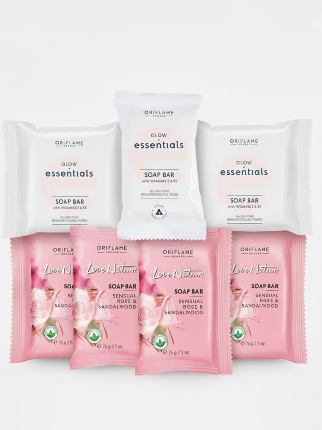Oriflame Set Of 7 Love Nature Rose & Glow Essential Soaps - 75 g Each