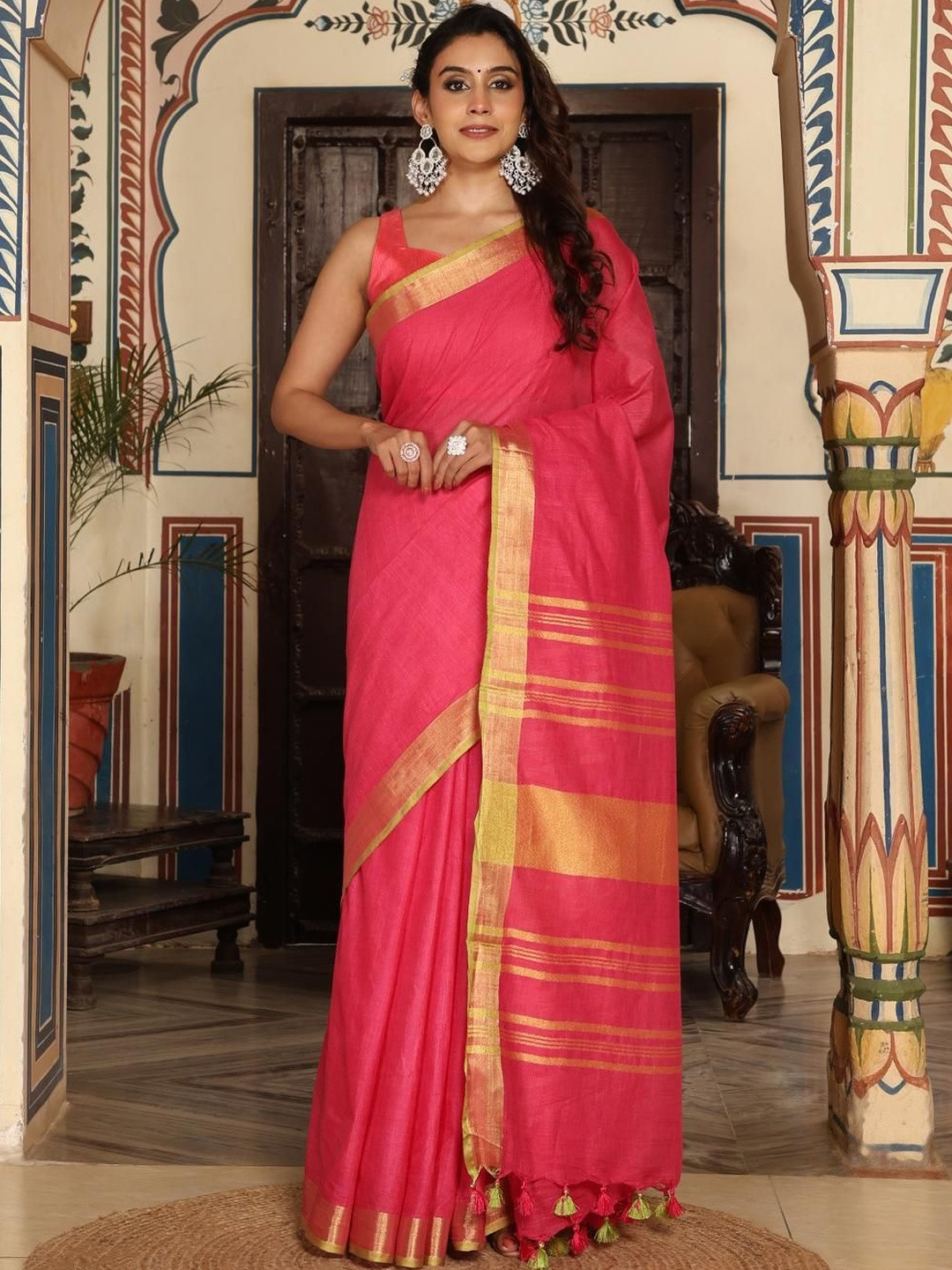 HAIDER ALI AND SONS Striped Banarasi Saree with Blouse Piece