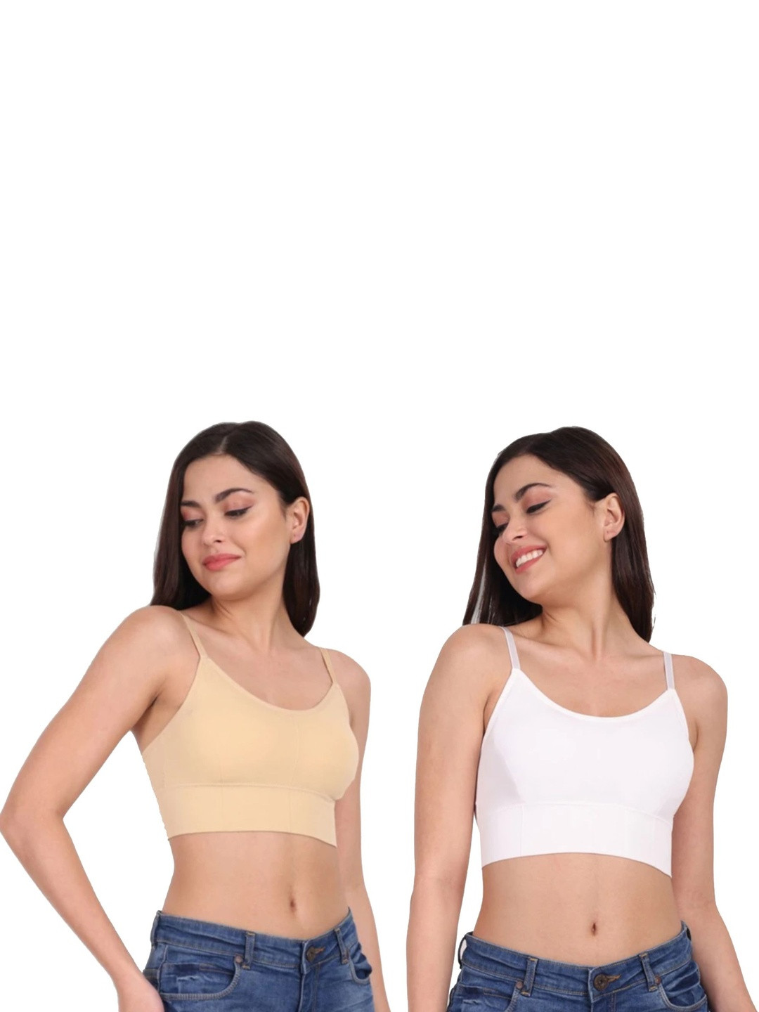 FIBO STEEL Pack Of 2 Solid Full Coverage Lightly Padded Seamless Non-Wired Crop Top Bra