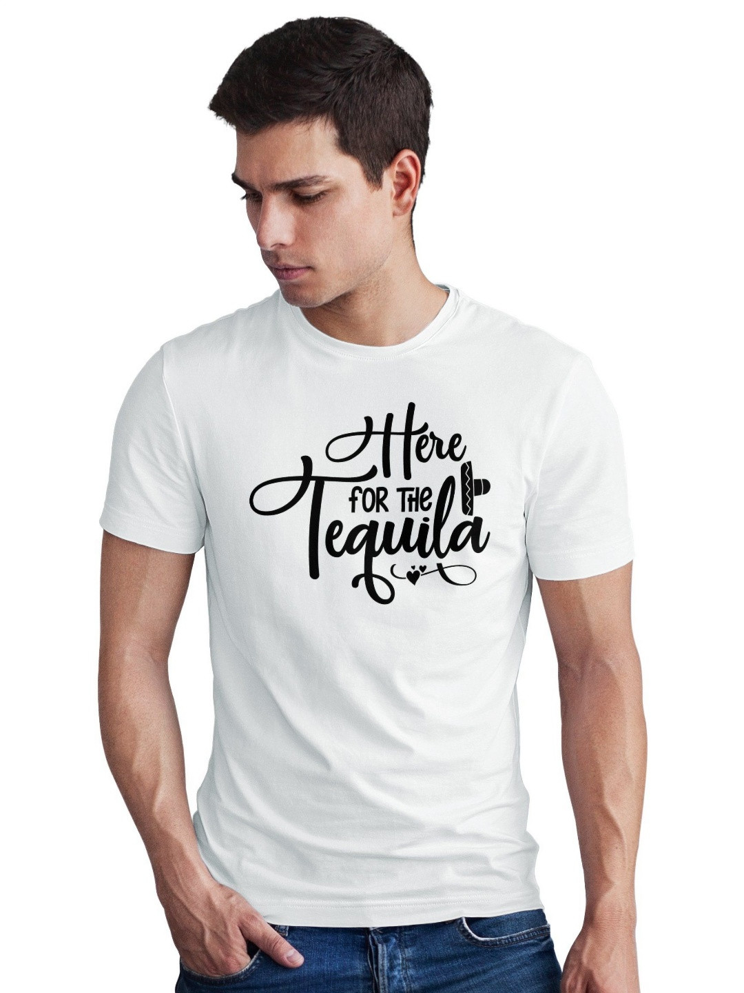 Seekbuylove Here For The Tequila Typography Printed Cotton Bio Finish T-shirt