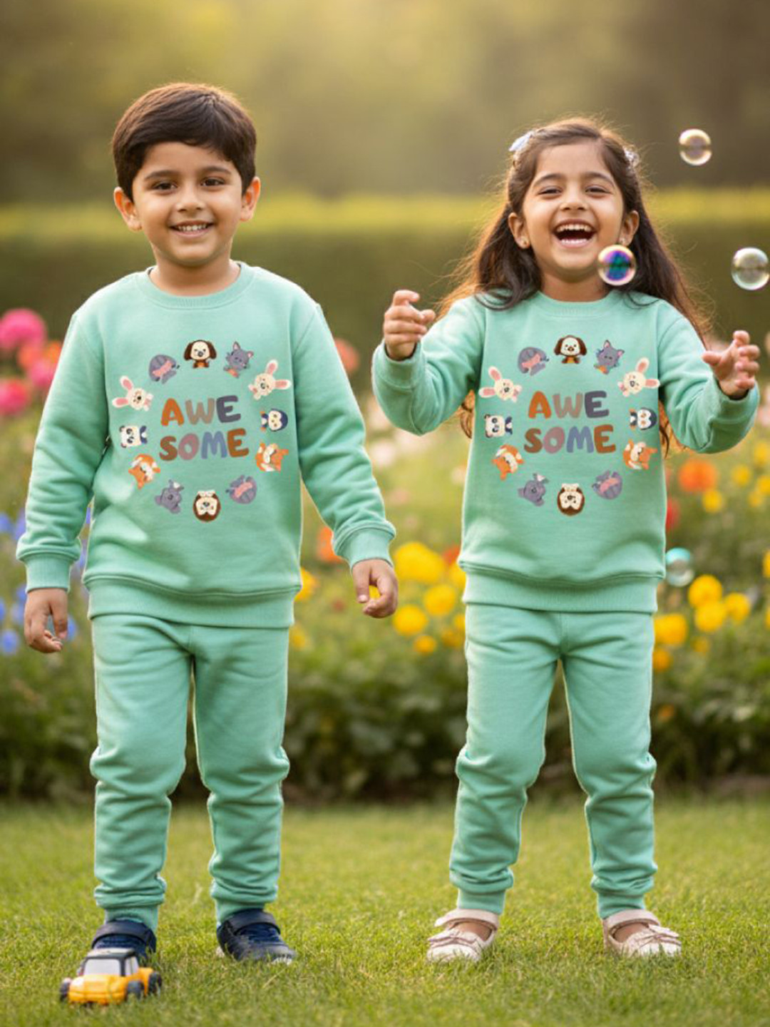 BAESD Unisex Kids Teddies & Typography Graphic Printed Co-Ord Set