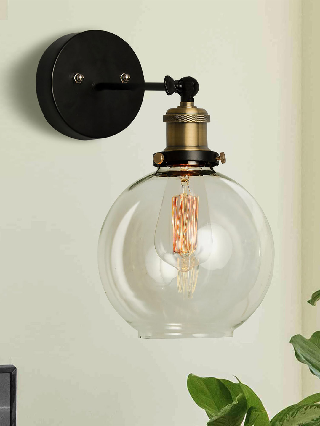 Homesake Black & Transparent Solid Glass Globe Swing Arm Light