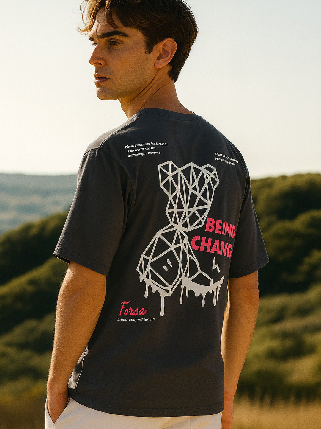 MORSE CODE Typography Printed Round Neck Short Sleeves Pure Cotton T-shirt