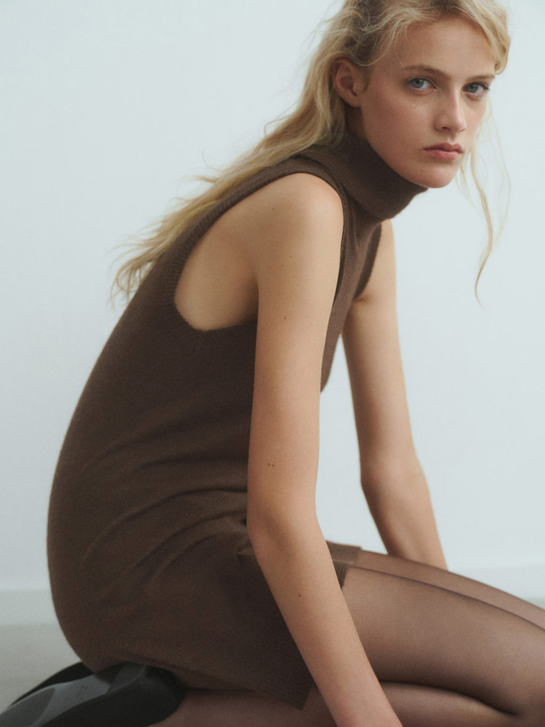 MANGO Turtle Neck A-Line Mini Dress