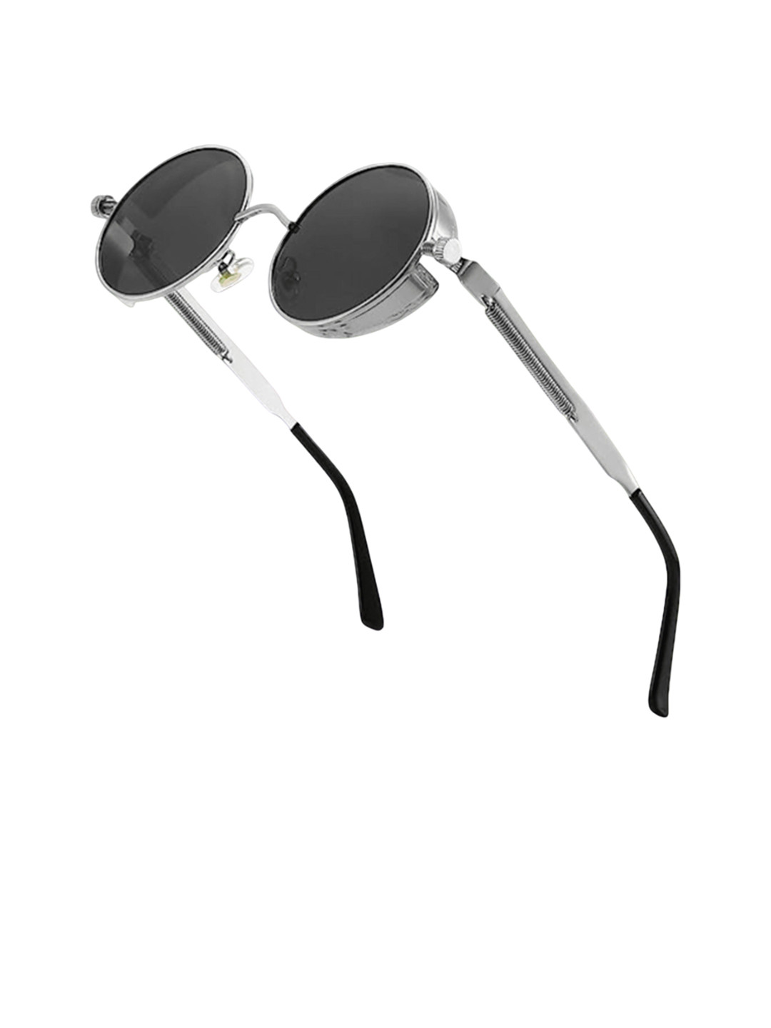SPADEACES Unisex Round Sunglasses With Adjustable Lens Modes Steampunk Silver Black -25