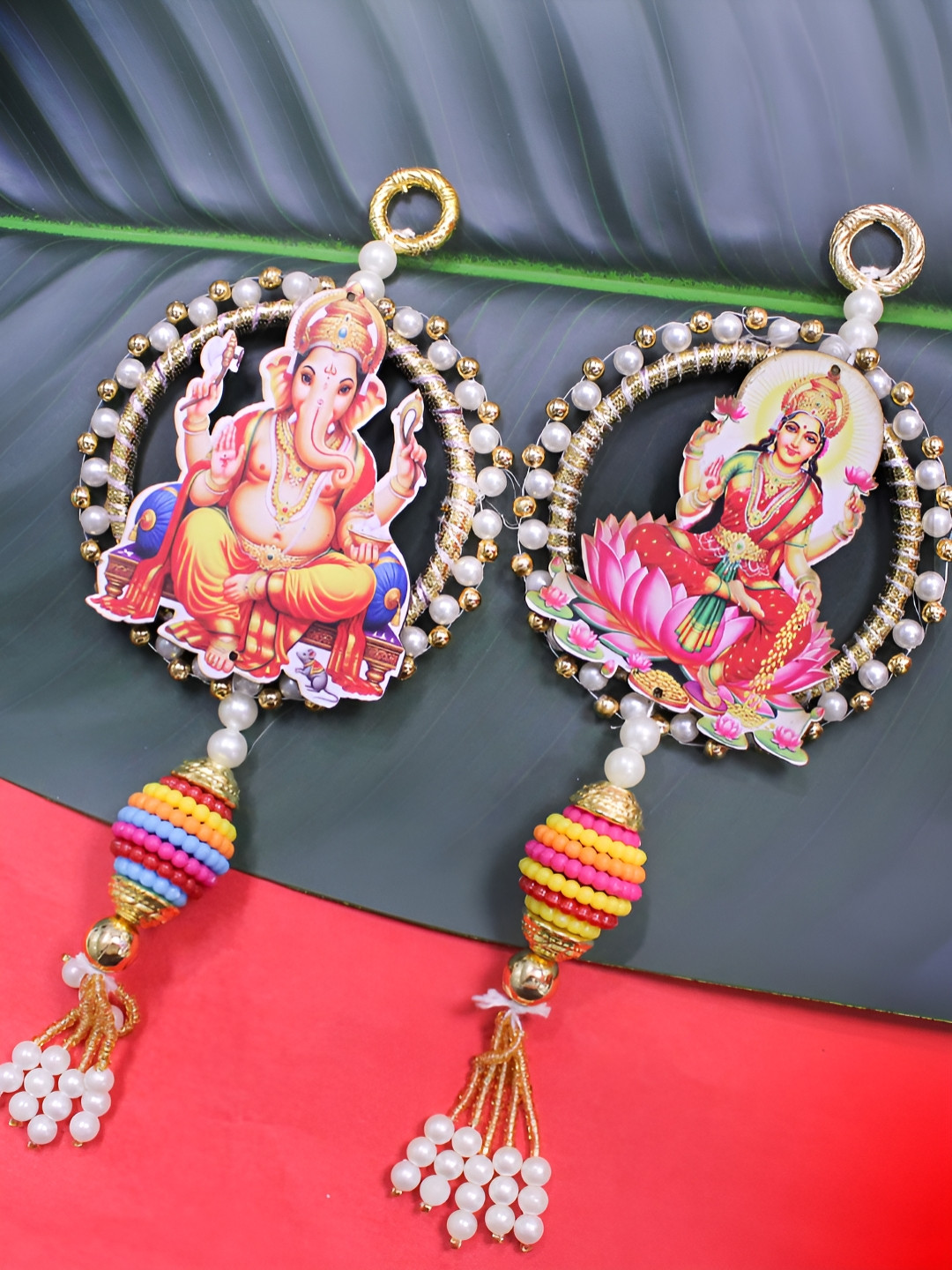 TIED RIBBONS 2 Pieces Pink & White Wooden Wall Hanging Door Latkans