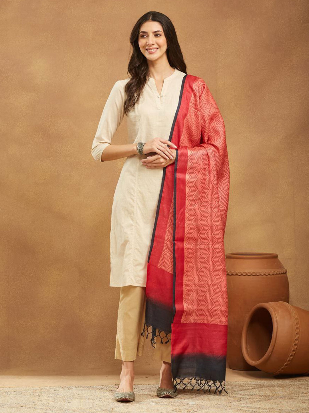 Fabindia Chevron Block Printed Dupatta