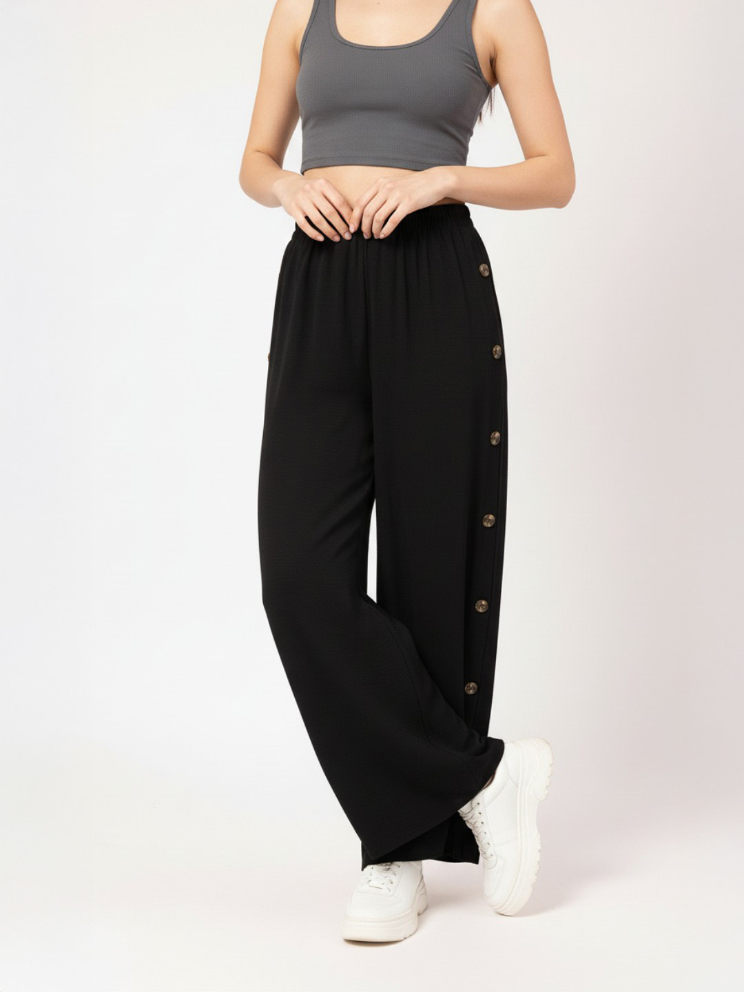 DressBerry Women Boho Beauty Side Buttons Wide Leg Trousers