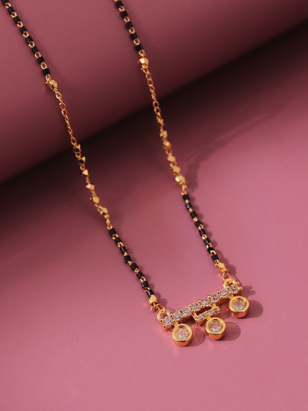 Voylla Zyana Gold-Plated American Diamond Stone Studded & Beaded Mangalsutra