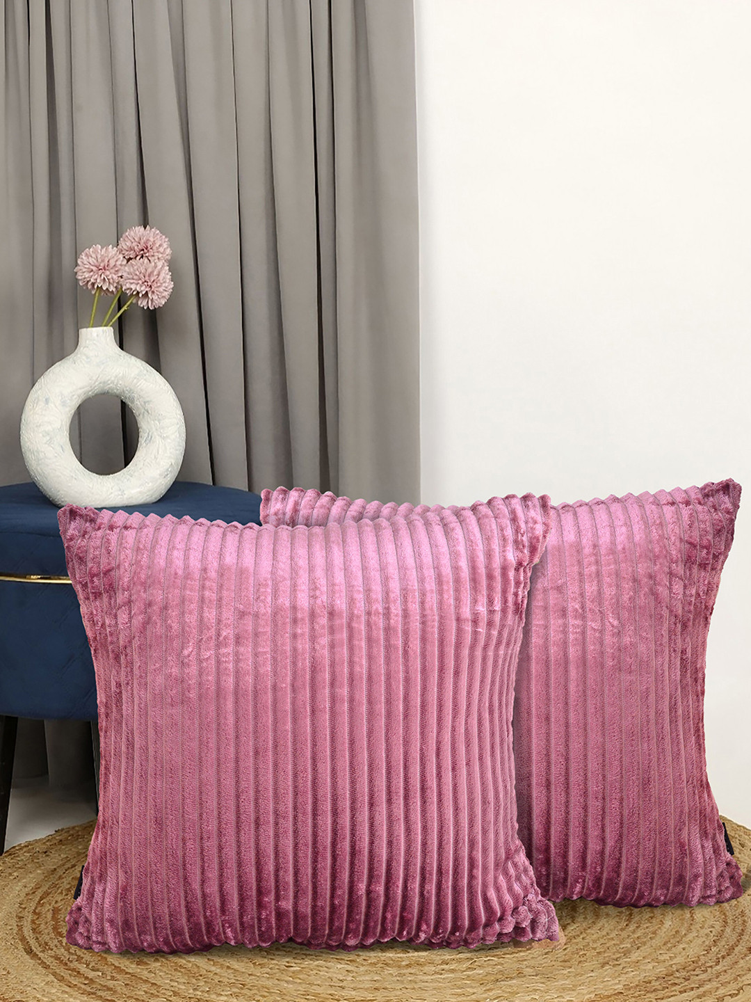 Arrabi Pink Pack of 2 Solid Filano Woolen Cushion Covers