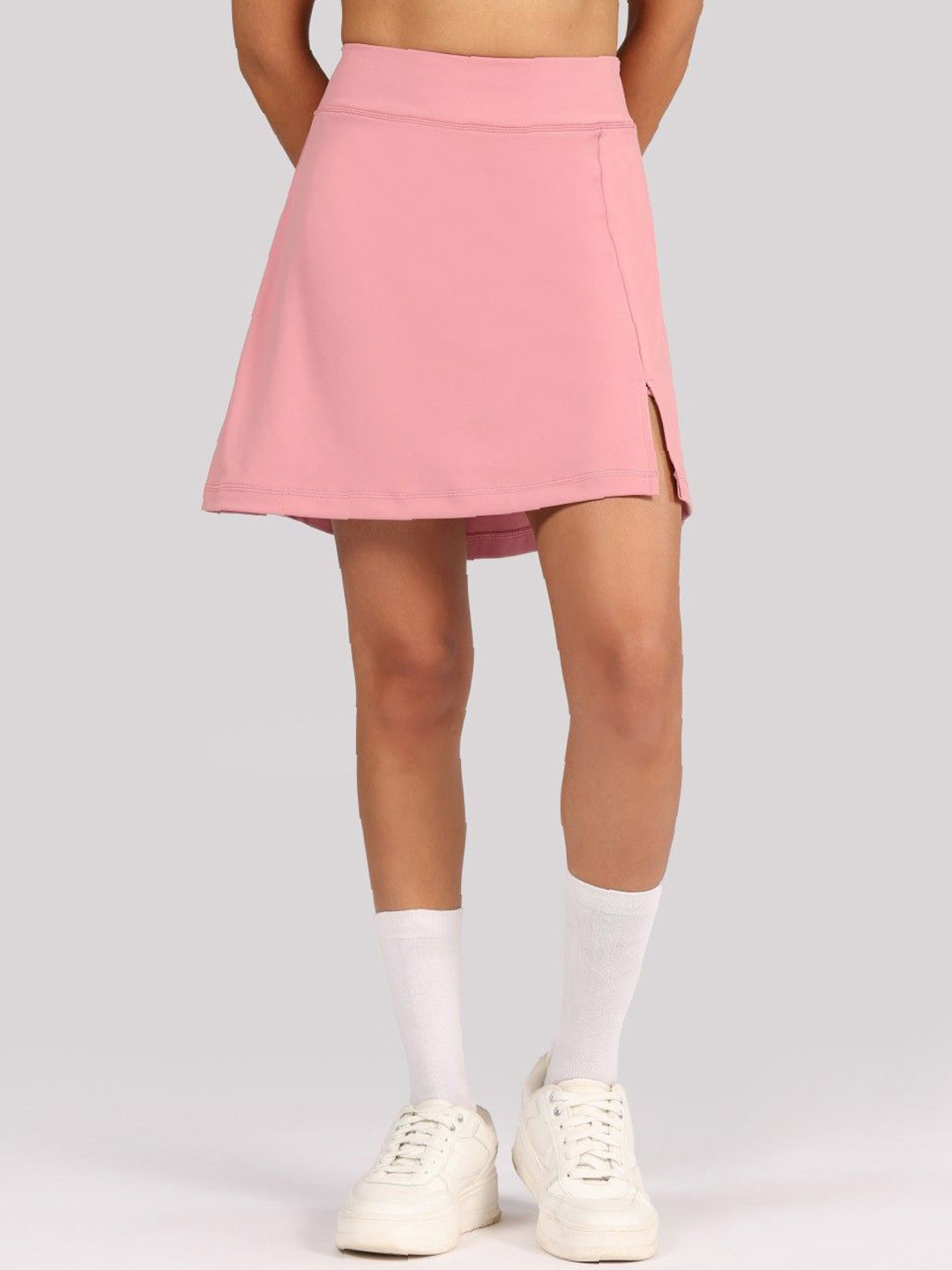 Blissclub Women Pink Ultimate Solid Polyester Casual Skort Skirt