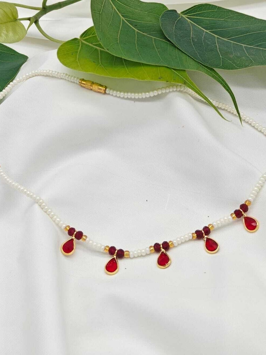 MK Gallery Brass White Beads Necklace
