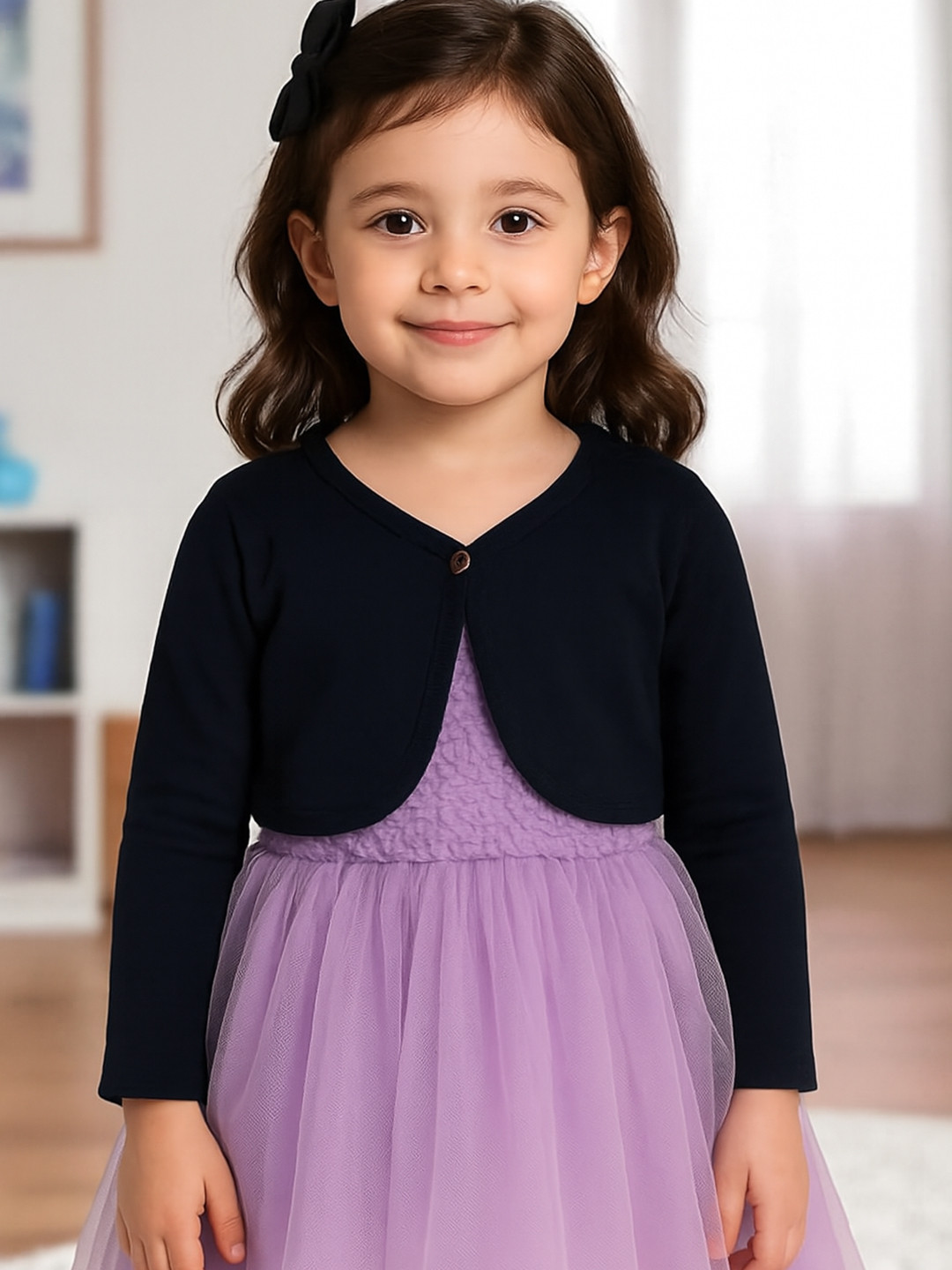 Kryptic Girls Navy Blue Cotton Crop Shrug