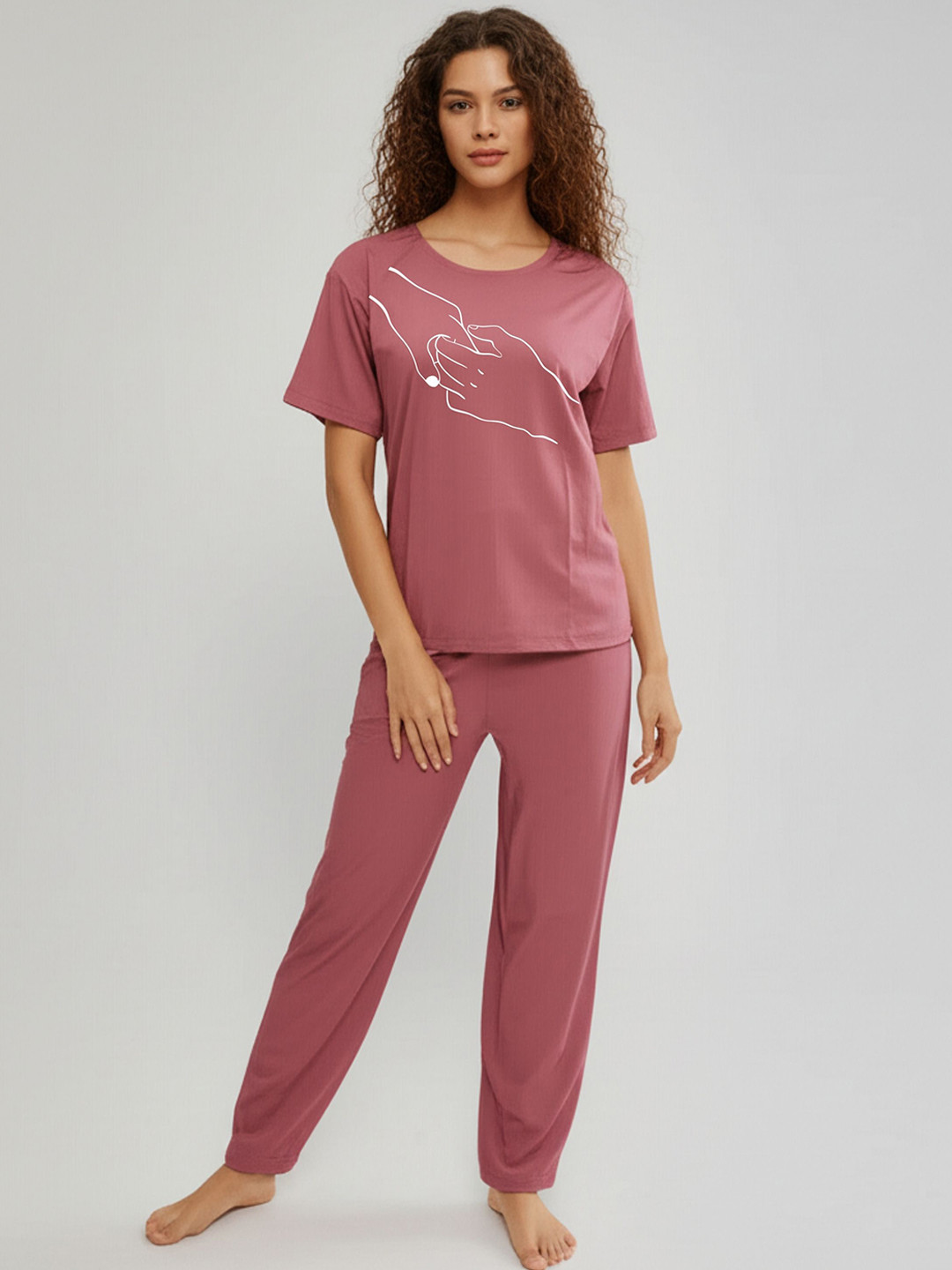 Fasense Women Round Neck Printed Lounge Co-Ord Set