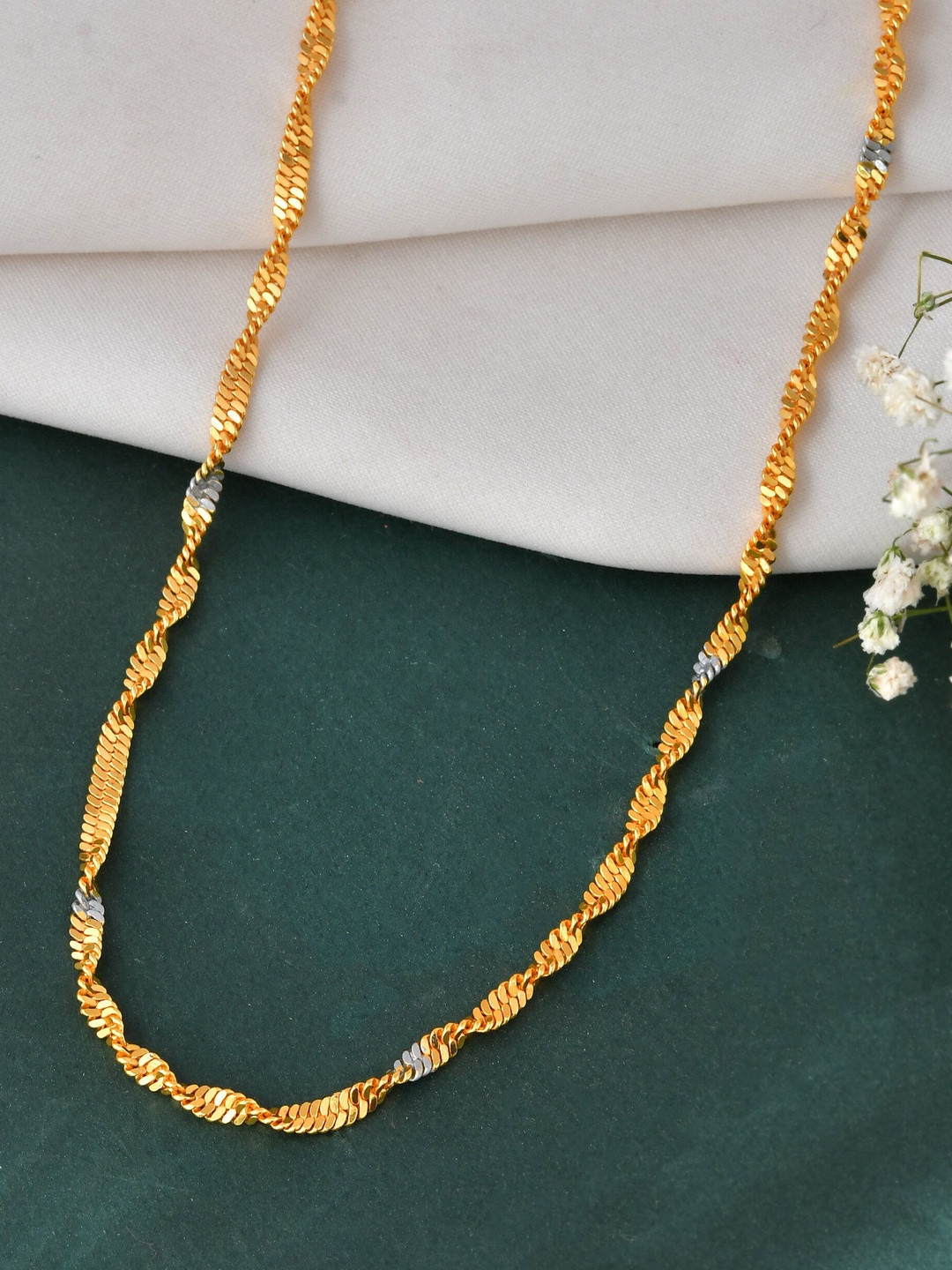 Jewels Nest Men Stainless Steel Gold-Plated Twisted Link Minimal Chain