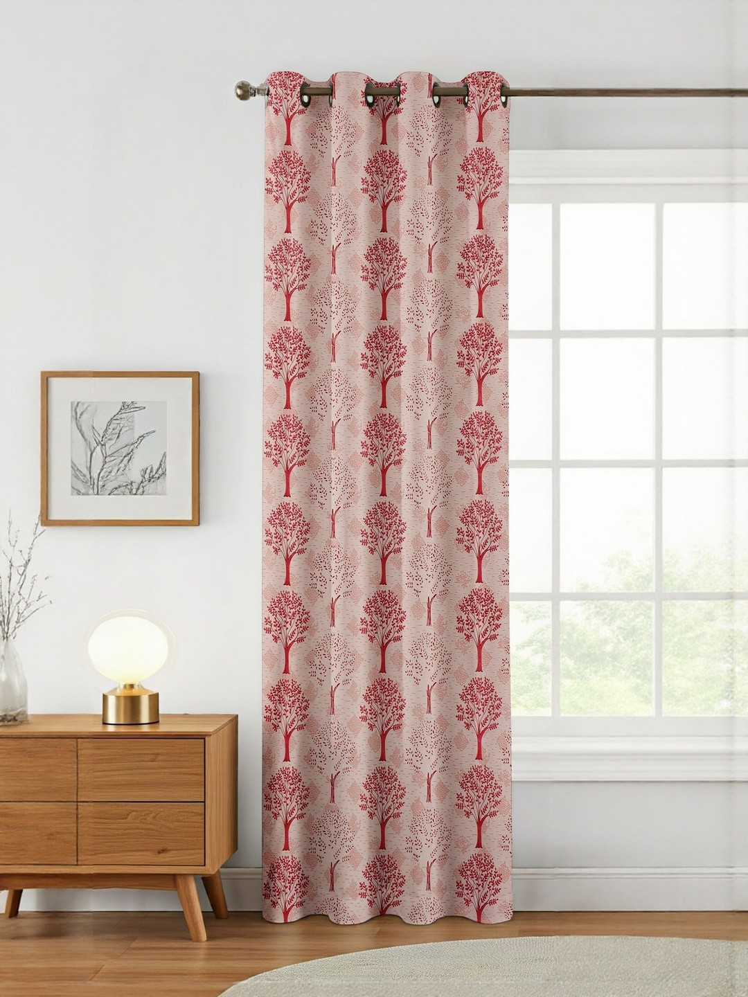 GEET CREATIONS Sprit-Vat Pink & Rose Colored Printed Room Darkening Long Door Curtain