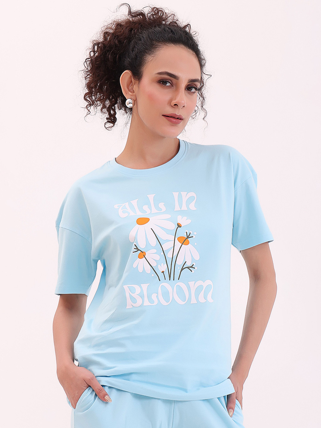 NAP STORY Graphic Printed Pure Cotton Oversized Lounge Tshirts