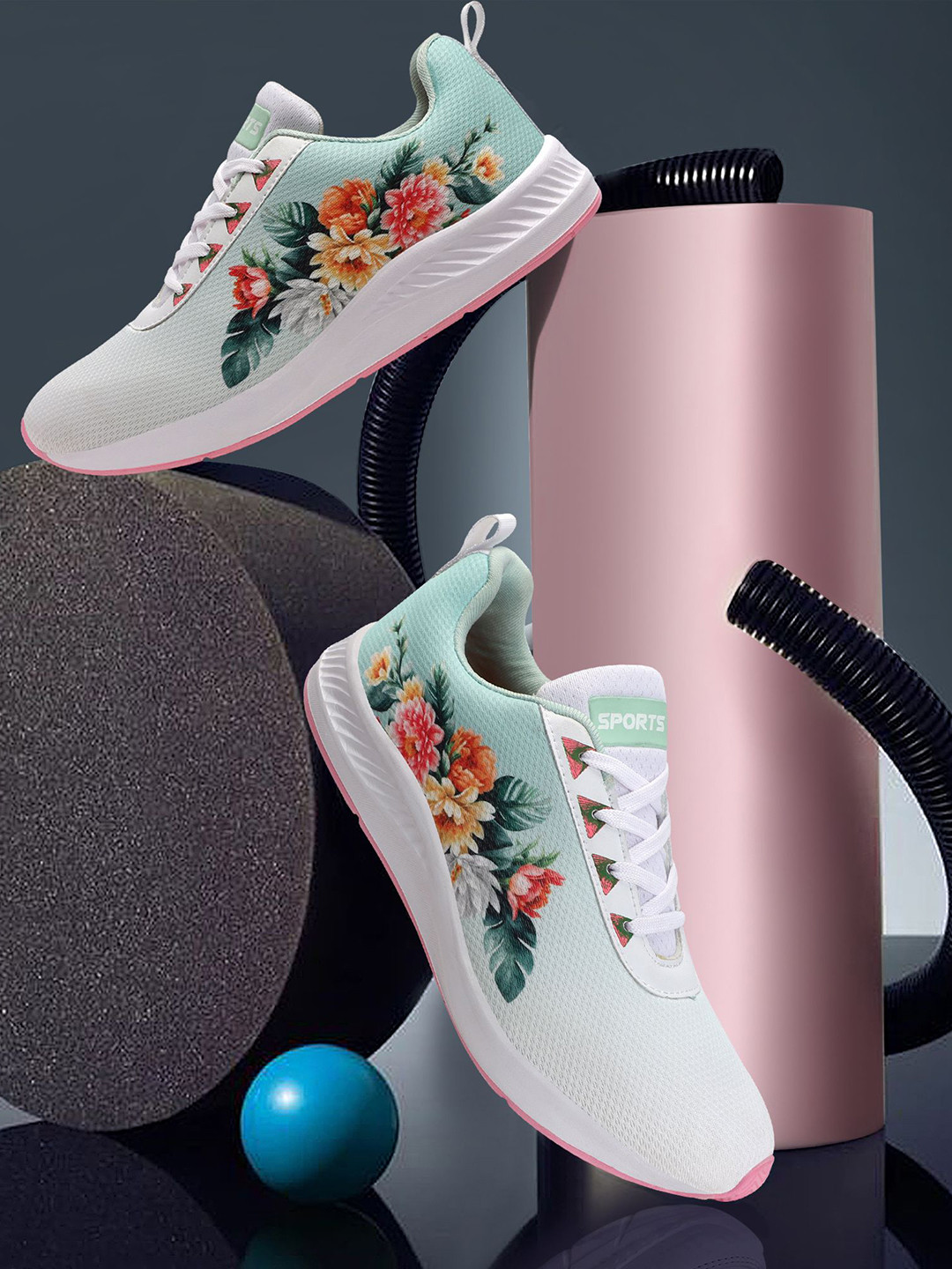 glitchez Women Floral Printed Mesh Walking Non-Marking Shoes